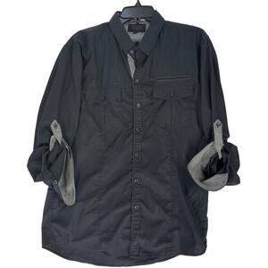 Triumph Tragedy Button Up Shirt Men Size L Black Long Sleeve Pockets Collared